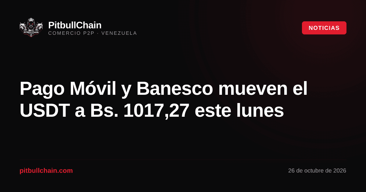 Pago Móvil y Banesco mueven el USDT a Bs. 1017,27 este lunes