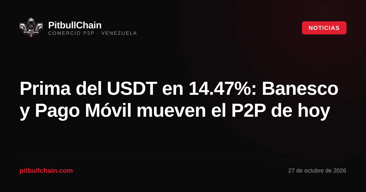 Prima del USDT en 14.47%: Banesco y Pago Móvil mueven el P2P de hoy