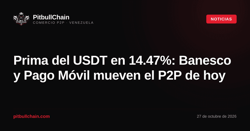 Prima del USDT en 14.47%: Banesco y Pago Móvil mueven el P2P de hoy