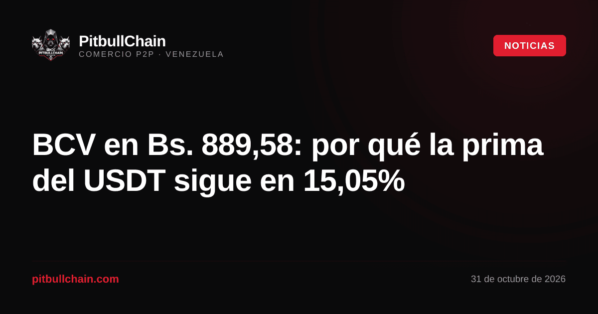 BCV en Bs. 889,58: por qué la prima del USDT sigue en 15,05%
