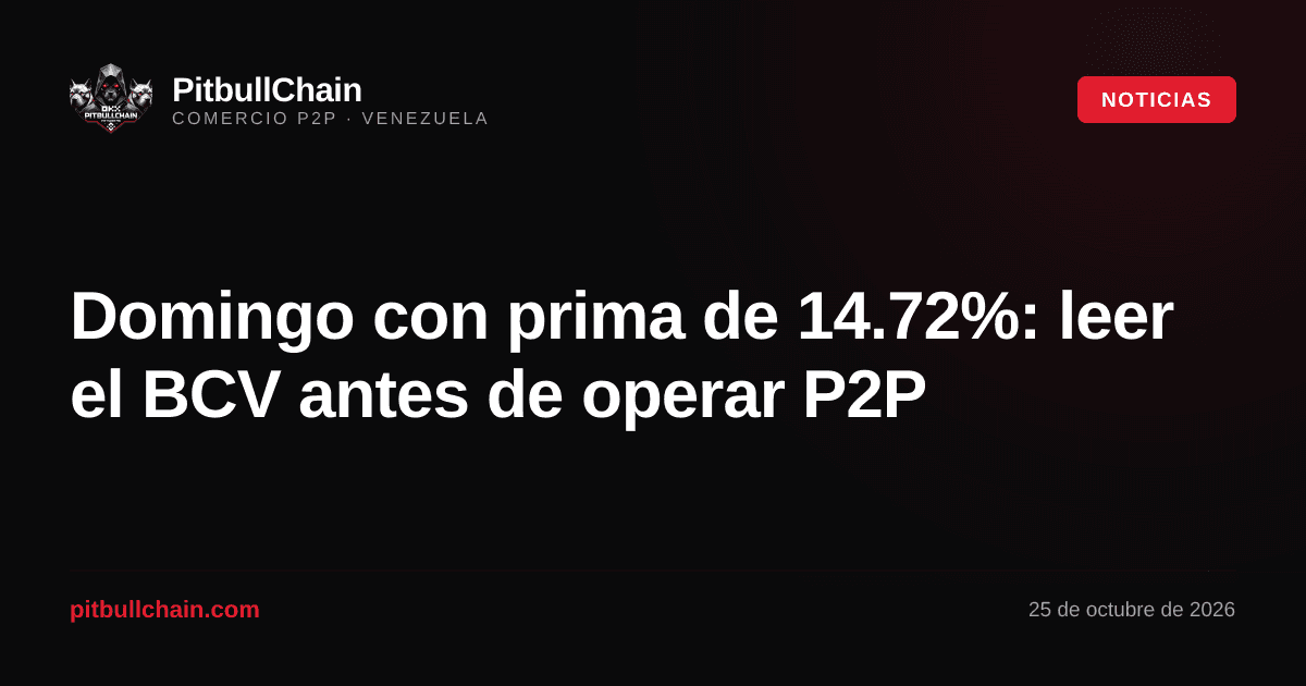 Domingo con prima de 14.72%: leer el BCV antes de operar P2P