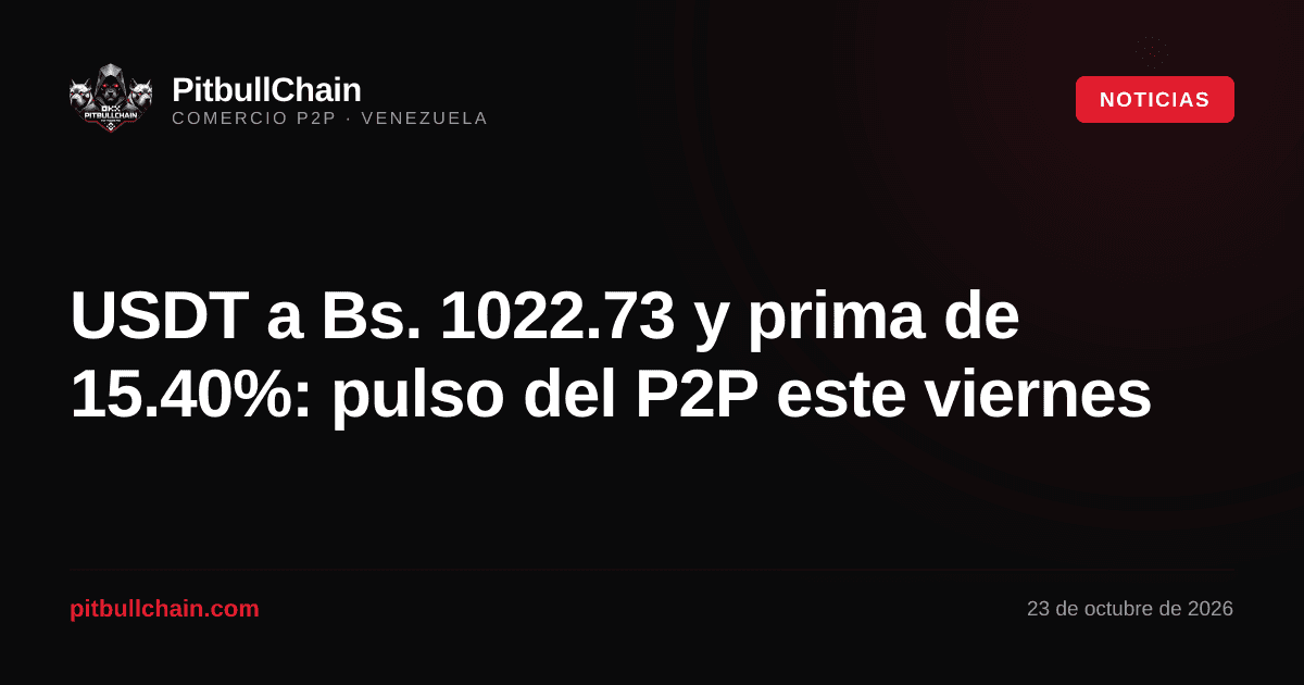 USDT a Bs. 1022.73 y prima de 15.40%: pulso del P2P este viernes
