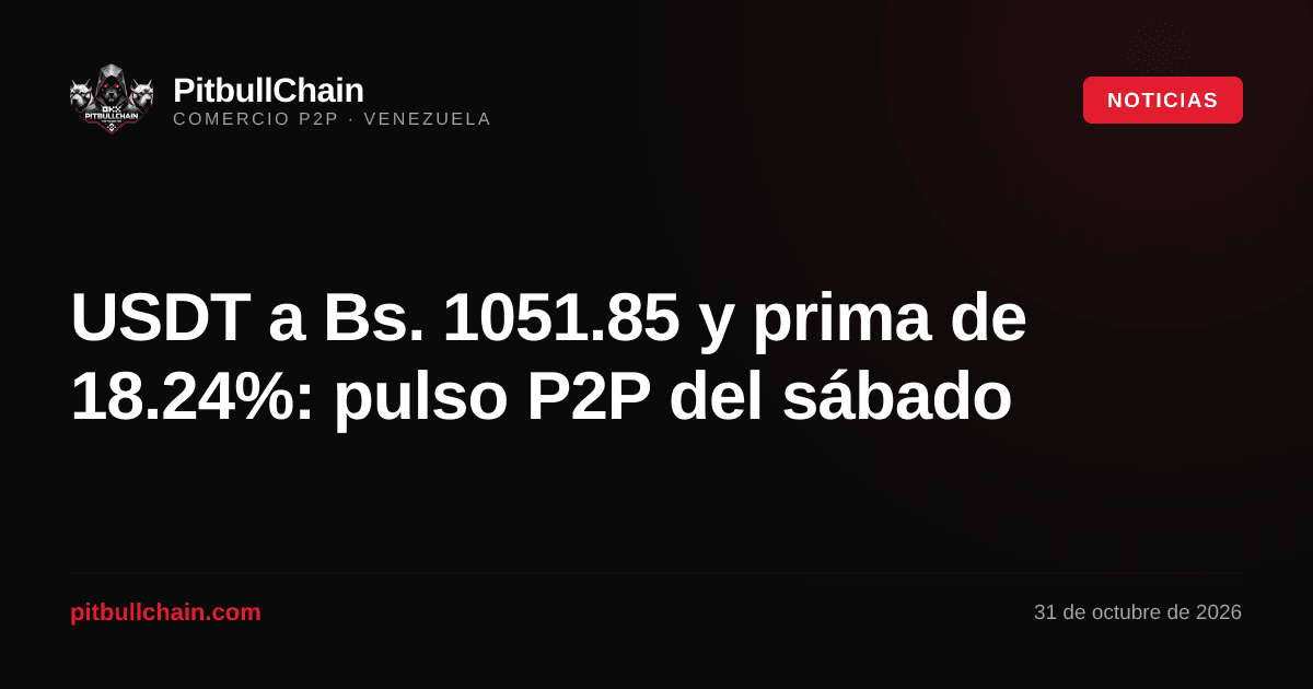USDT a Bs. 1051.85 y prima de 18.24%: pulso P2P del sábado