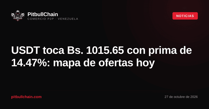 USDT toca Bs. 1015.65 con prima de 14.47%: mapa de ofertas hoy