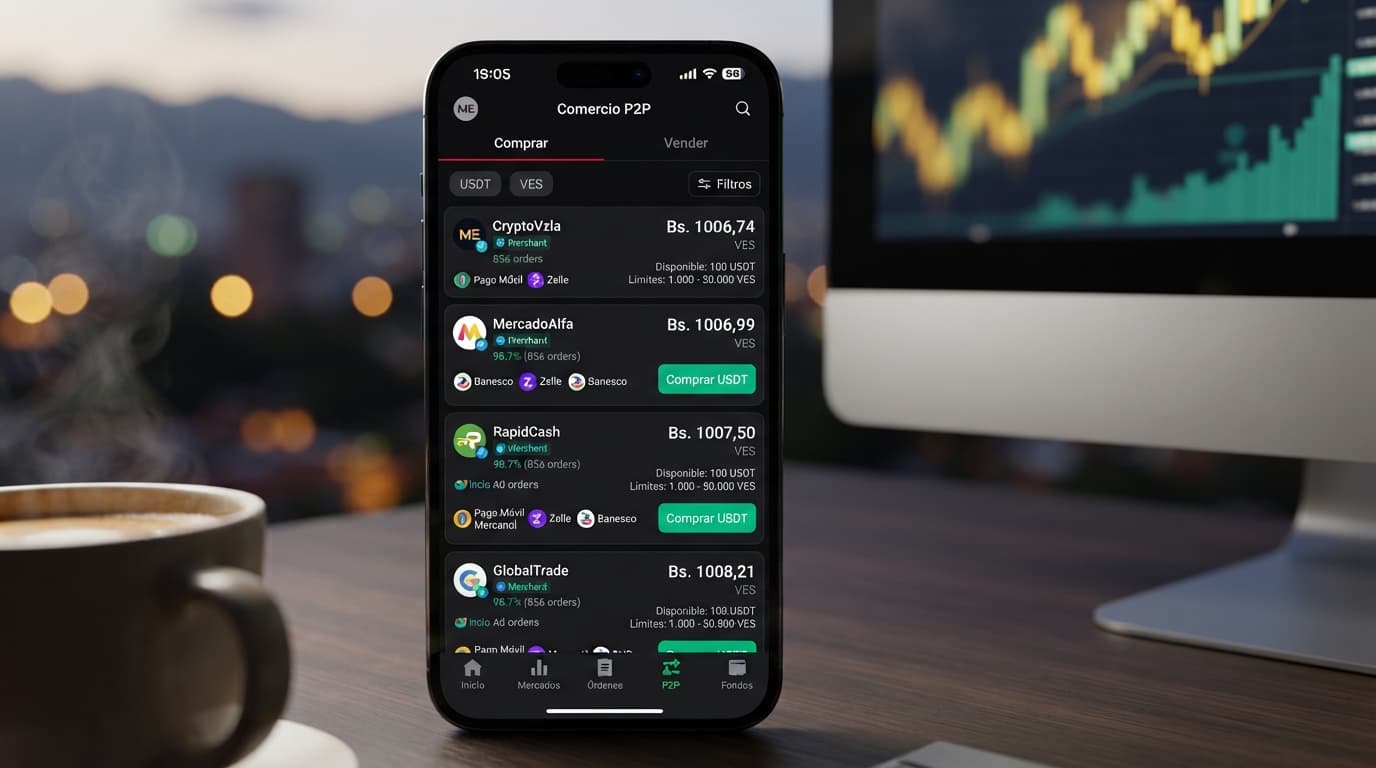 Análisis P2P: Prima del USDT en 14,82% y spread de 3,80% frente al BCV