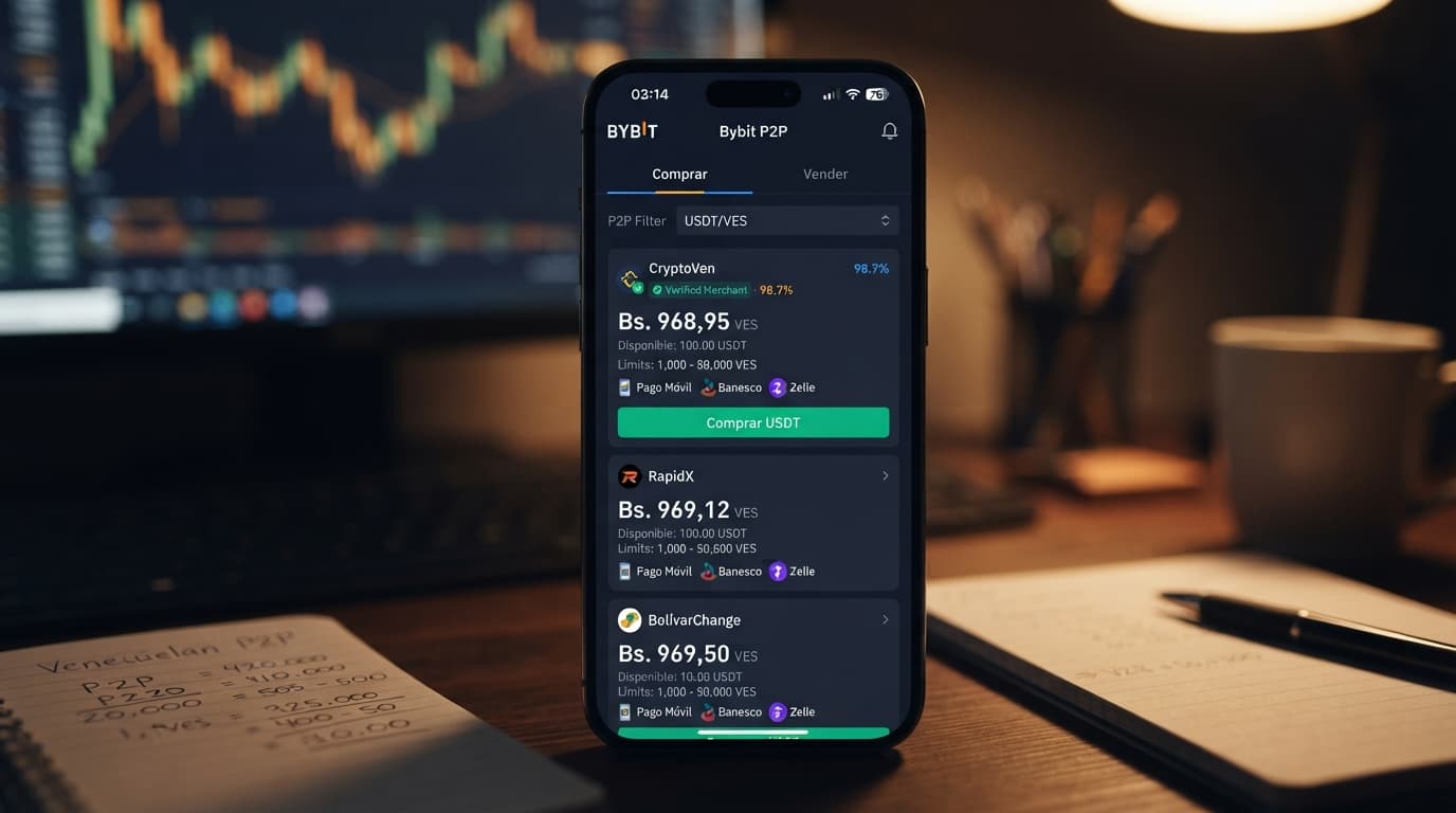 Binance vs Bybit en el P2P venezolano: bancos, profundidad y spread del USDT
