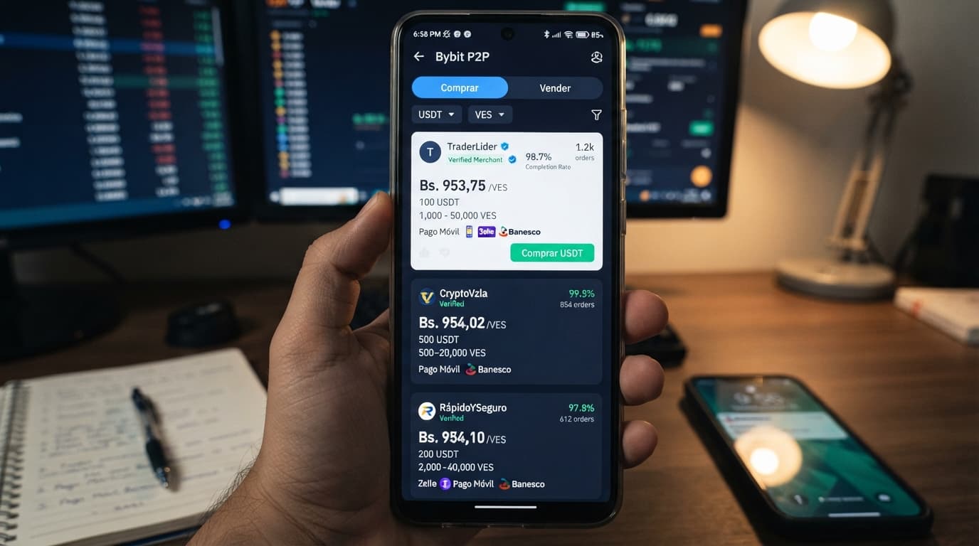 Binance vs Bybit P2P: el libro muestra 952,84 Bs en Bybit y 953,35 en Binance