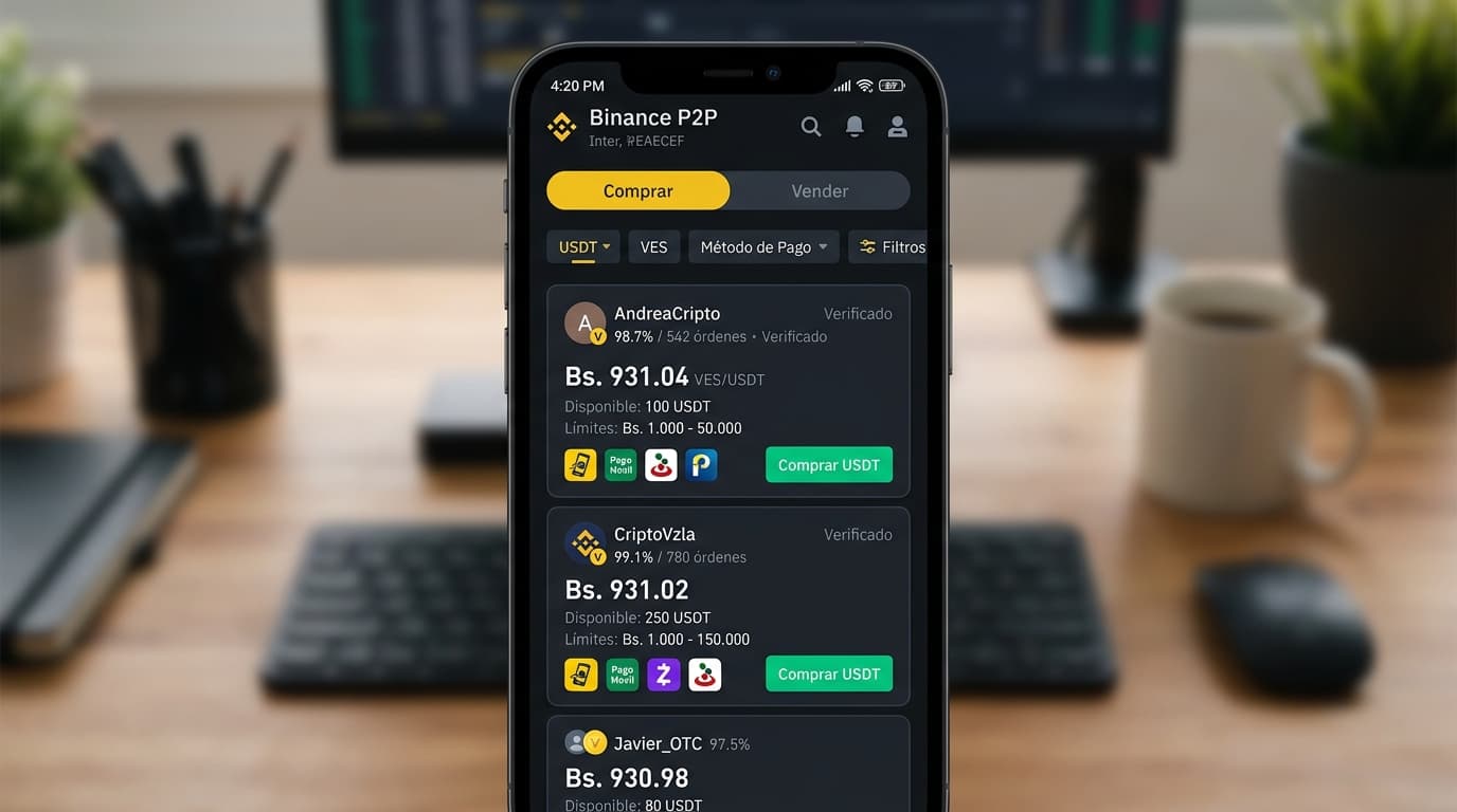 Brecha USDT/VES: Brecha de 4,5% entre exchanges y prima del 20% sobre el BCV