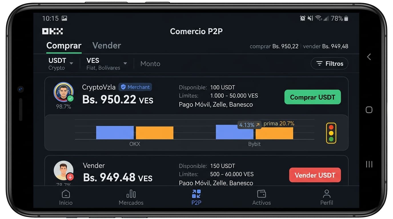 Bybit vs OKX: 4,13% de diferencia en el precio USDT/VES