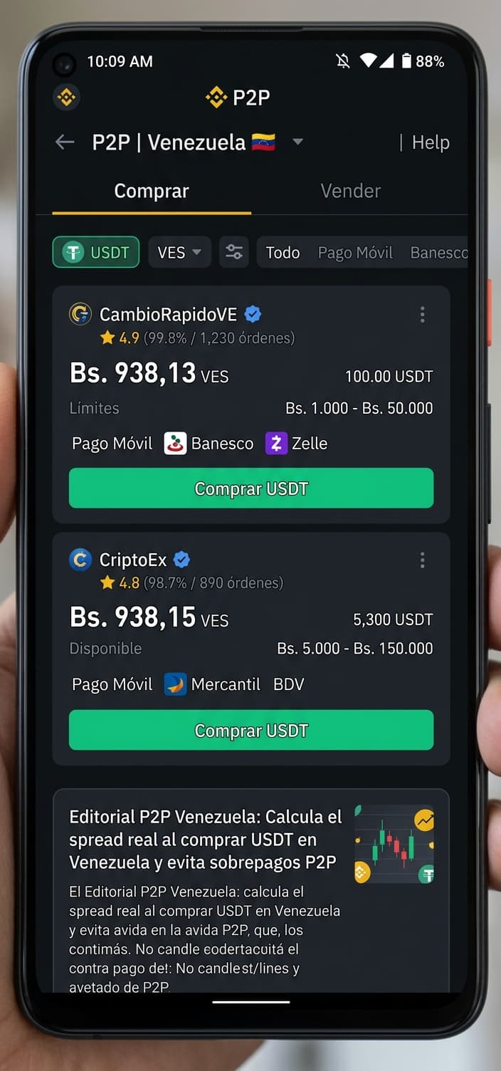 Calcula el spread real al comprar USDT en Venezuela y evita sobrepagos P2P