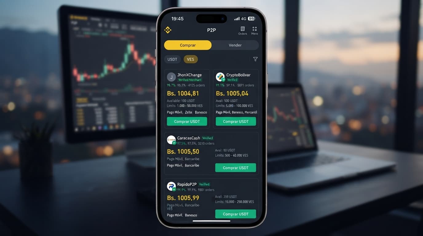 Comercio P2P de USDT en Venezuela: spread de 1,95% y prima de 13,94% vs BCV
