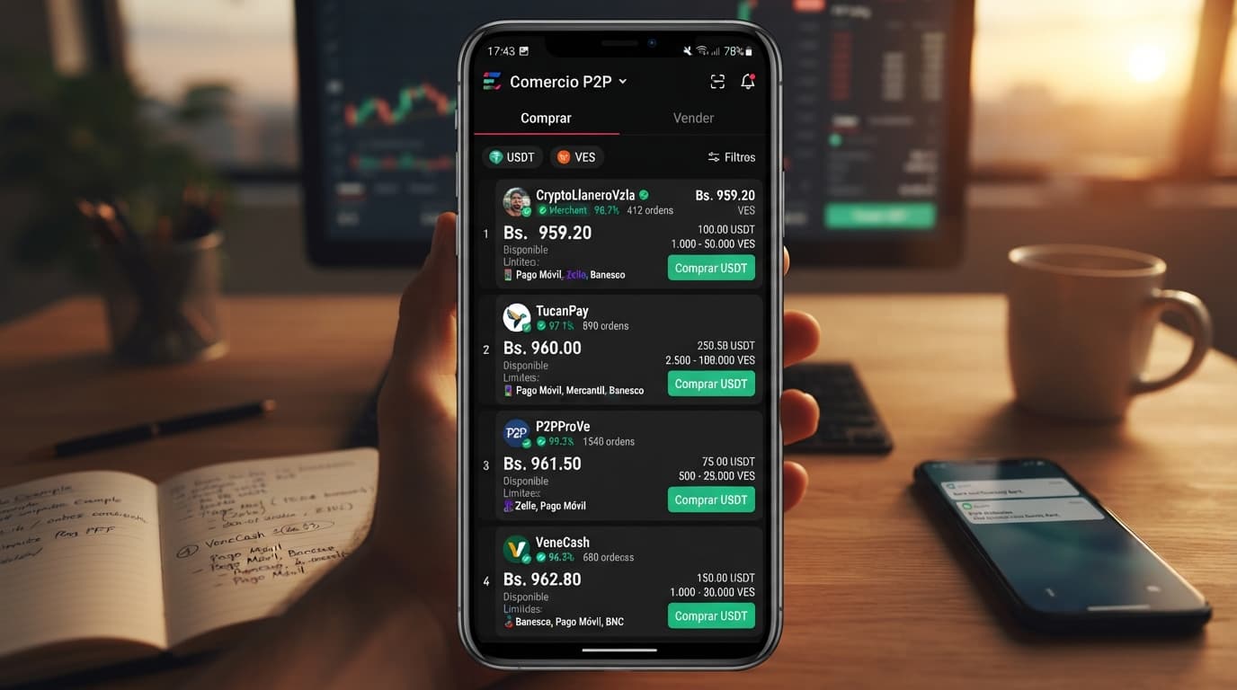 Cómo leer el order book P2P de USDT/VES: spread, profundidad y bancos