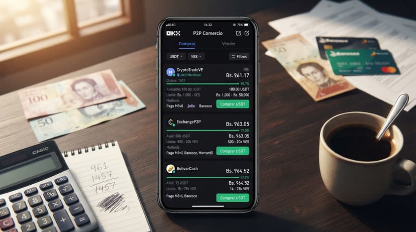 Cómo verificar bancos y liquidez antes de operar USDT/VES P2P con spread 2.53%