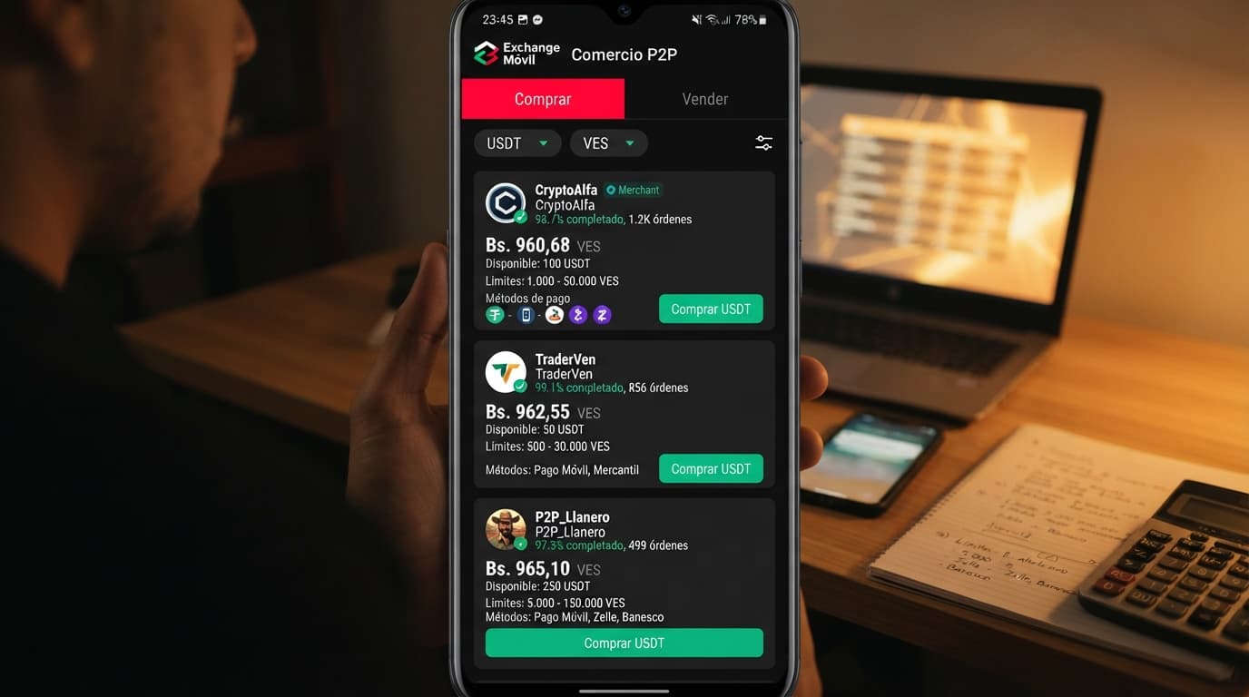 Cómo verificar spread, liquidez y banco antes de operar USDT/VES P2P