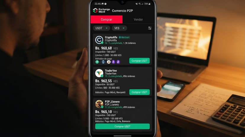 Cómo verificar spread, liquidez y banco antes de operar USDT/VES P2P