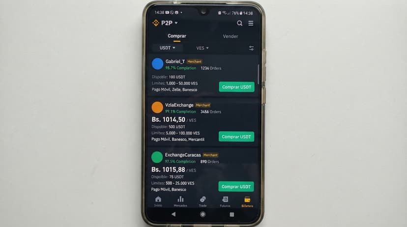 Order book P2P del USDT en Venezuela: 76,5% comprador y spread real de 0,17%