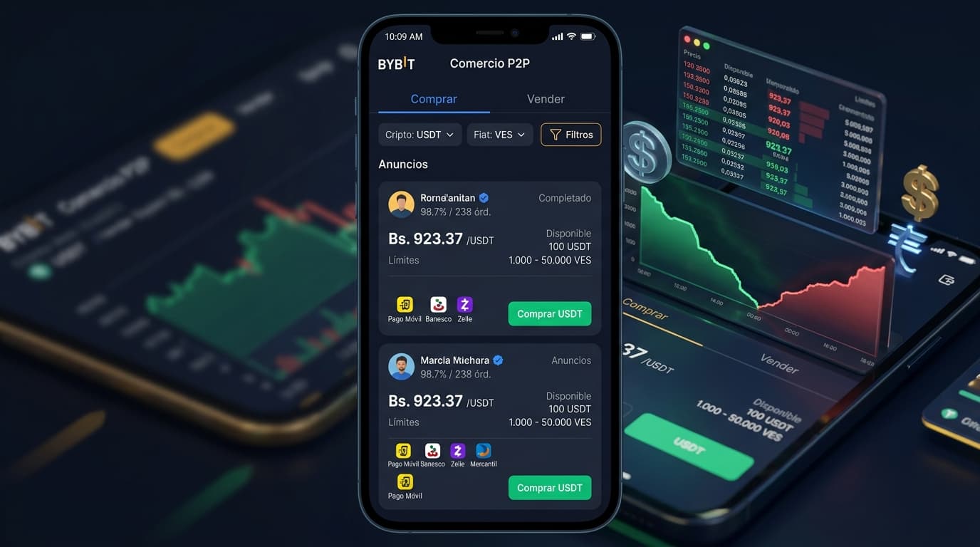 P2P en Venezuela: Liquidez y spreads entre Binance, Bybit y OKX frente al BCV