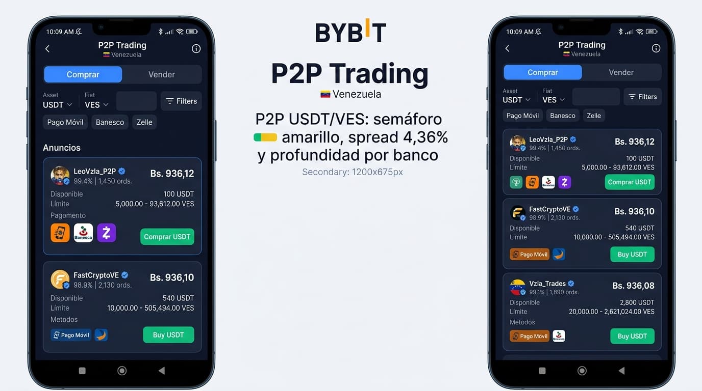P2P USDT/VES: semáforo amarillo, spread 4,36% y profundidad por banco