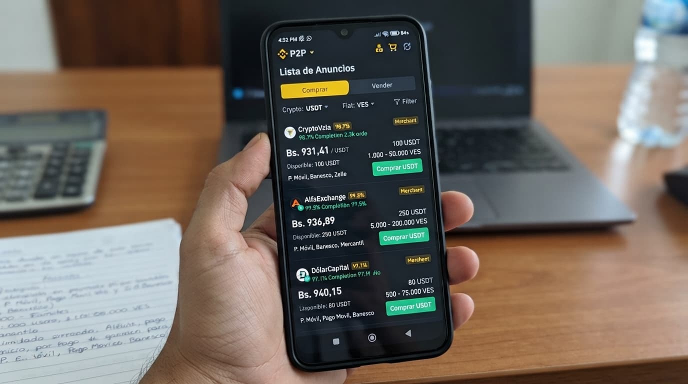 Prima del USDT P2P baja a 12,71% frente al BCV con semáforo amarillo