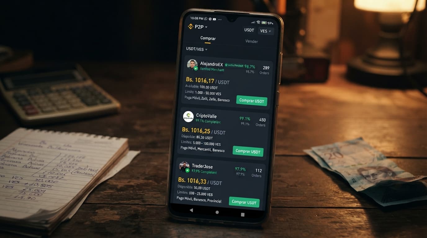 Prima del USDT P2P llega a 17,06% frente al BCV: qué cambia en bolívares