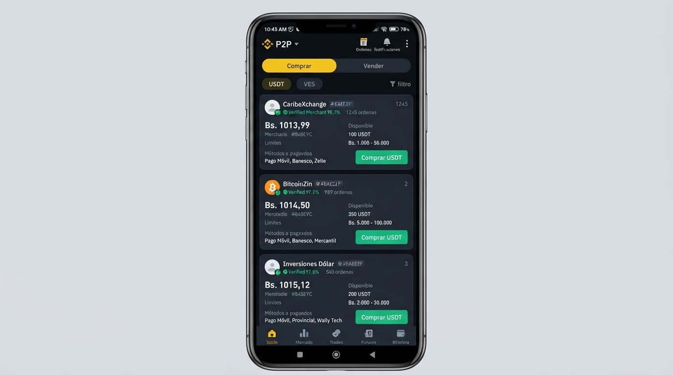 Prima USDT P2P de 15,73% vs BCV con spread de apenas 0,04% en el libro