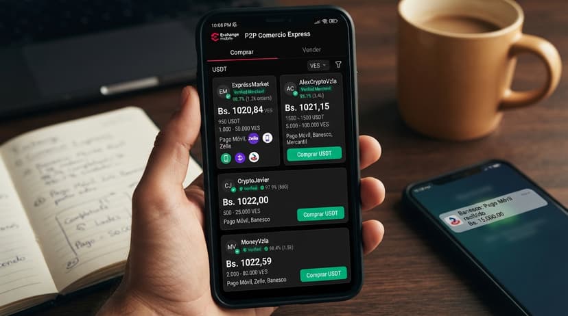 Prima USDT P2P de 17,97% sobre el BCV y spread de 4,67%, semáforo amarillo