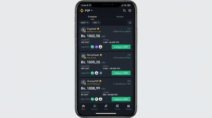 Profundidad P2P USDT/VES: 73,5% comprador y brecha de spreads (0,20% vs 3,42%)
