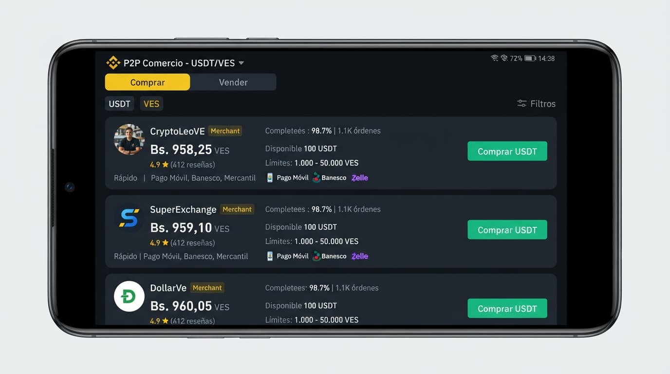 Radar P2P 2,86% vs. order book 0,02%: cómo leer la brecha en USDT/VES