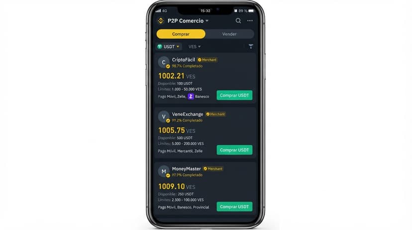 Spread del 2,1% y liquidez en Banesco y Mercantil para el comercio P2P de USDT