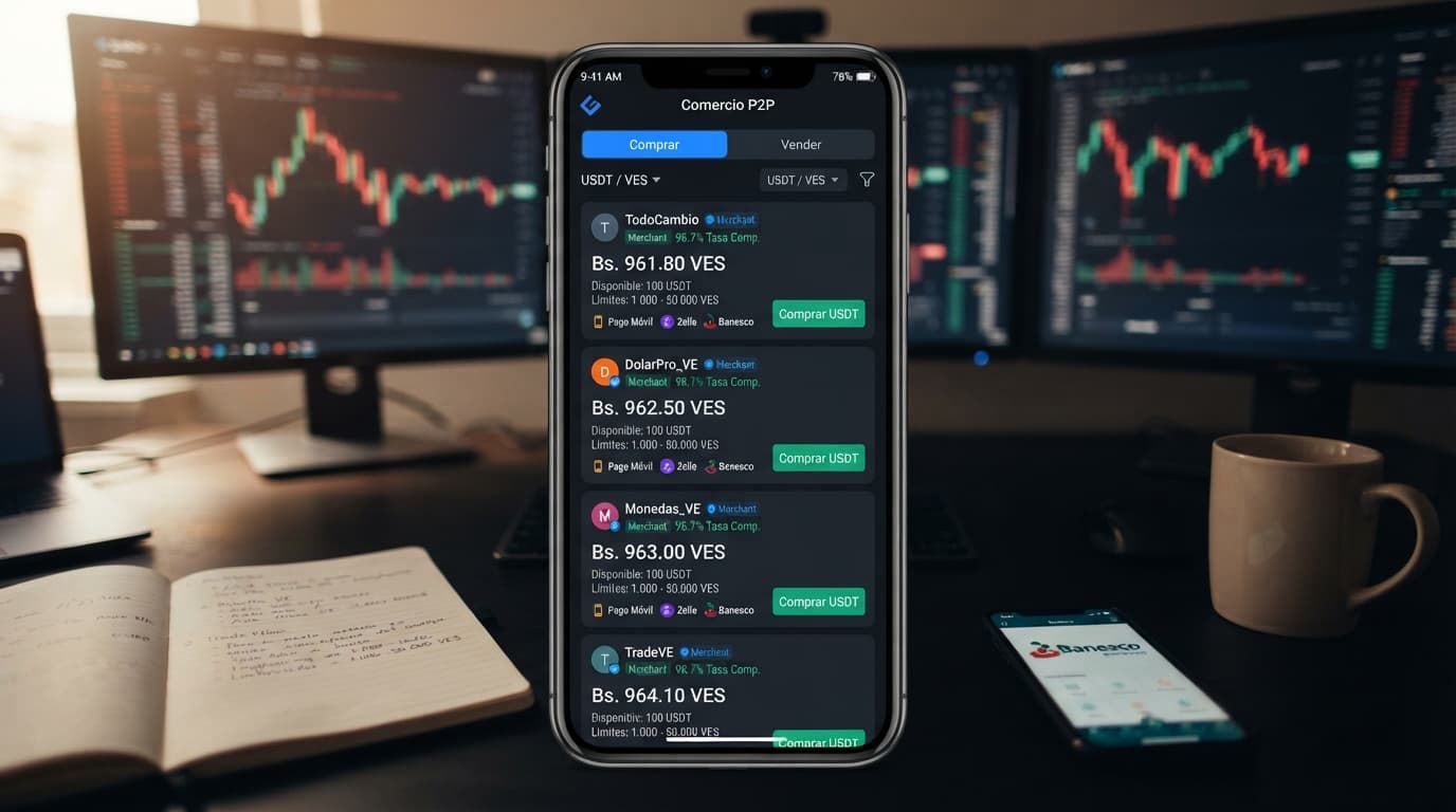 Spread, prima BCV y order book: cómo leer el precio del USDT P2P
