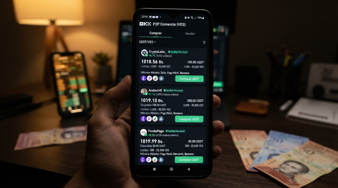 USDT en P2P: prima de 16,88% sobre el BCV y spread real de 1,74%