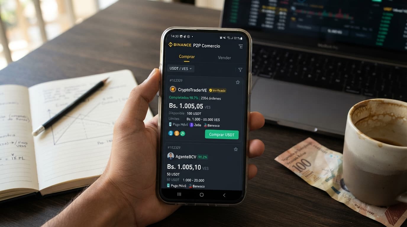USDT P2P a Bs. 1.004,36: prima de 13,99% frente al BCV