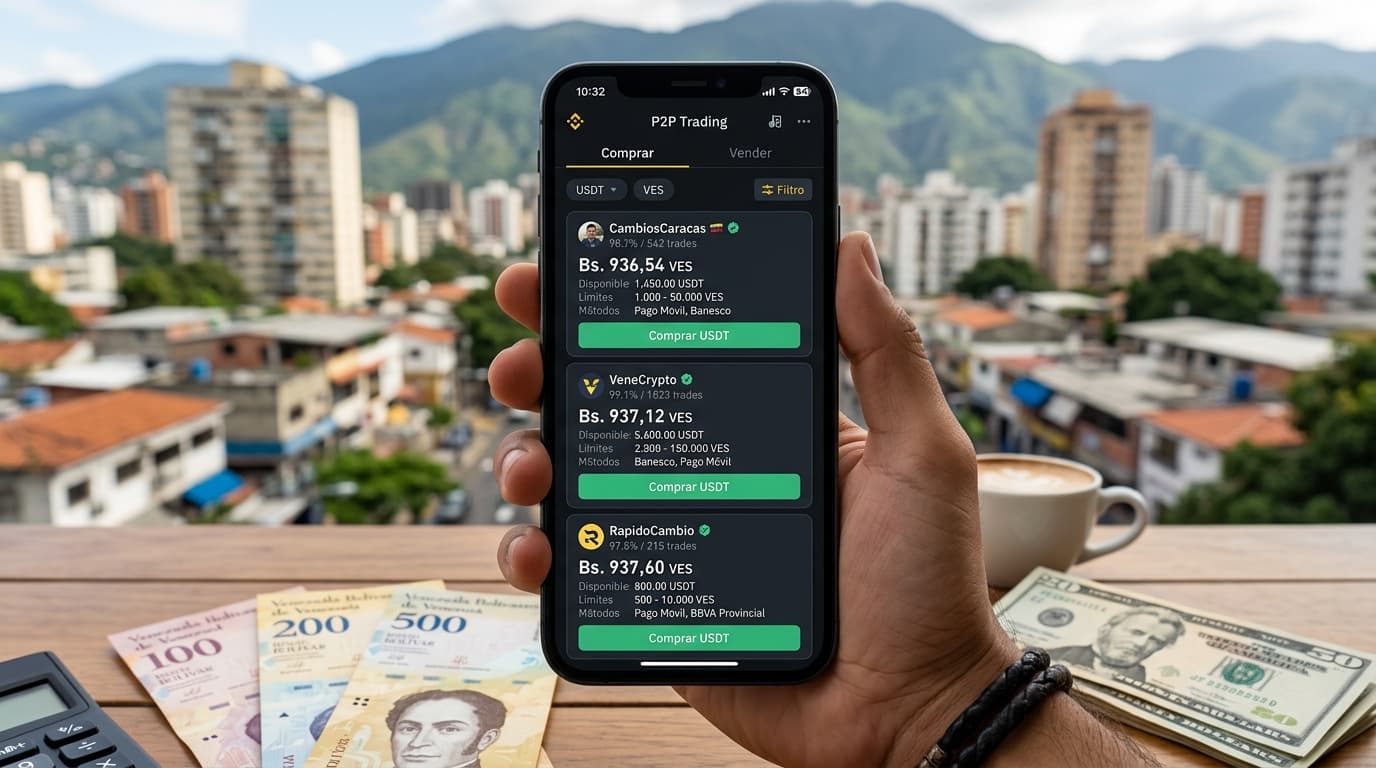 USDT P2P en Venezuela: prima de 18,45% sobre el BCV y 243 ofertas activas