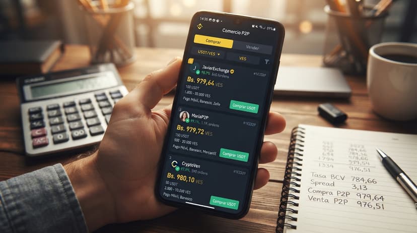 USDT P2P en Venezuela: spread de 2,49% y prima de 12,64% frente al BCV