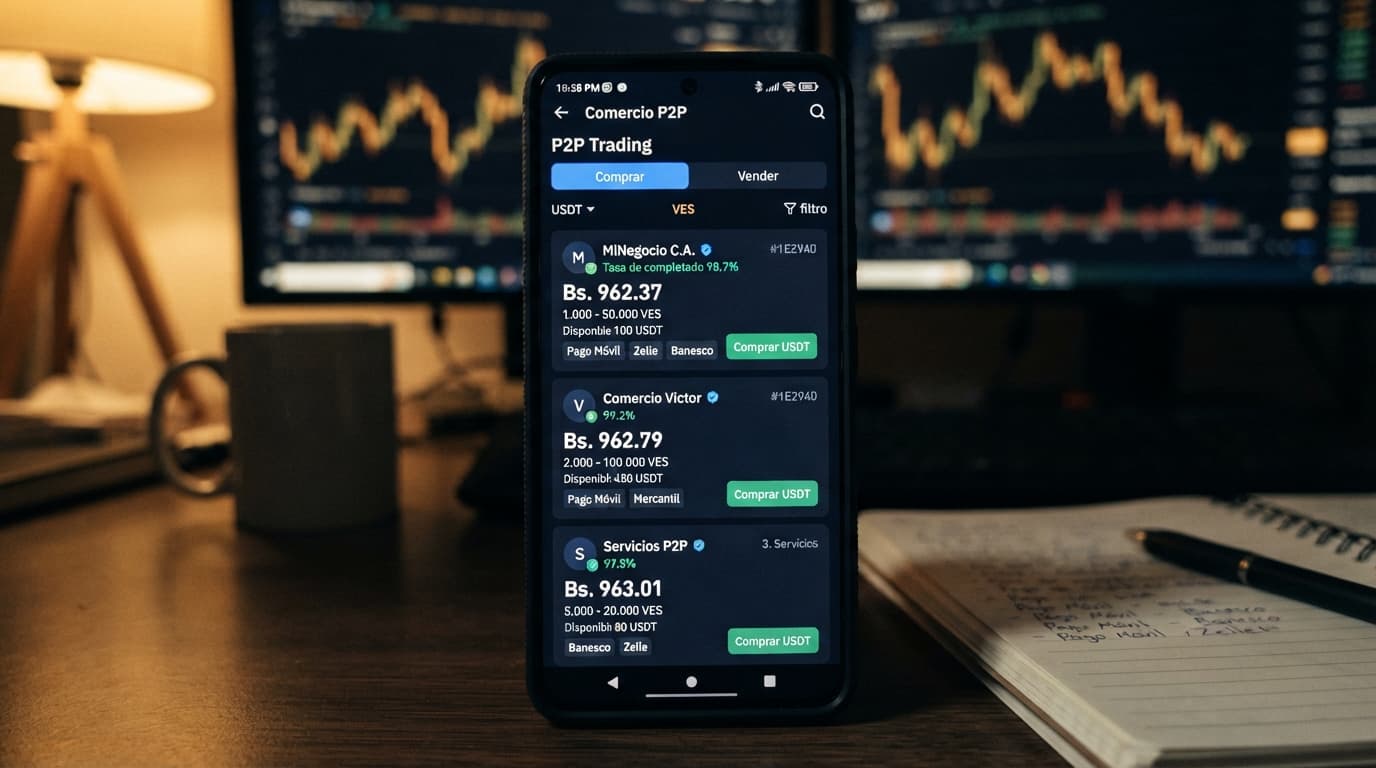 USDT P2P en Venezuela: spread de 2,86% y prima de 13,29% vs BCV