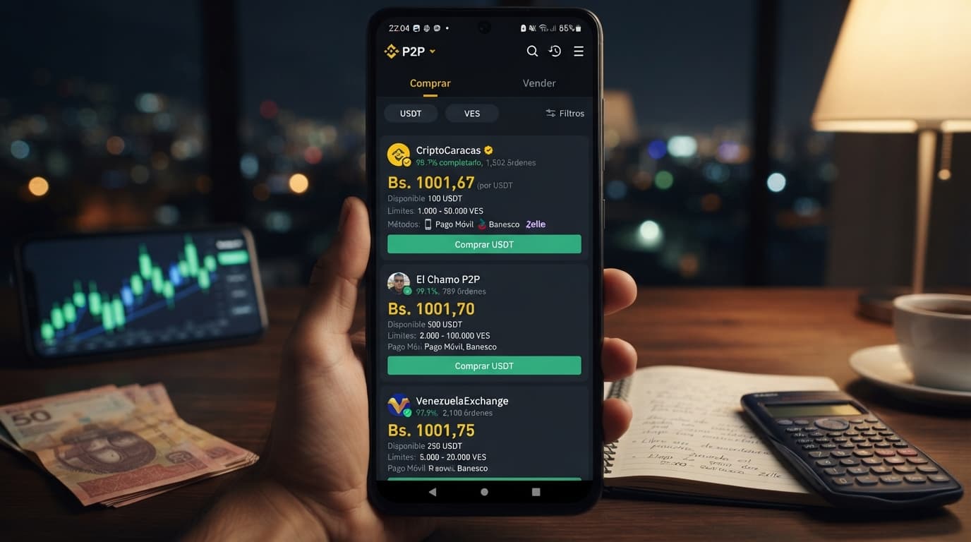 USDT P2P en Venezuela: spread de 3,56% y prima de 15,44% frente al BCV