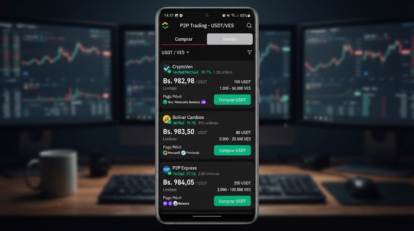 USDT P2P: MEXC en Bs 965,50 y Binance entre Bs 982 y 983