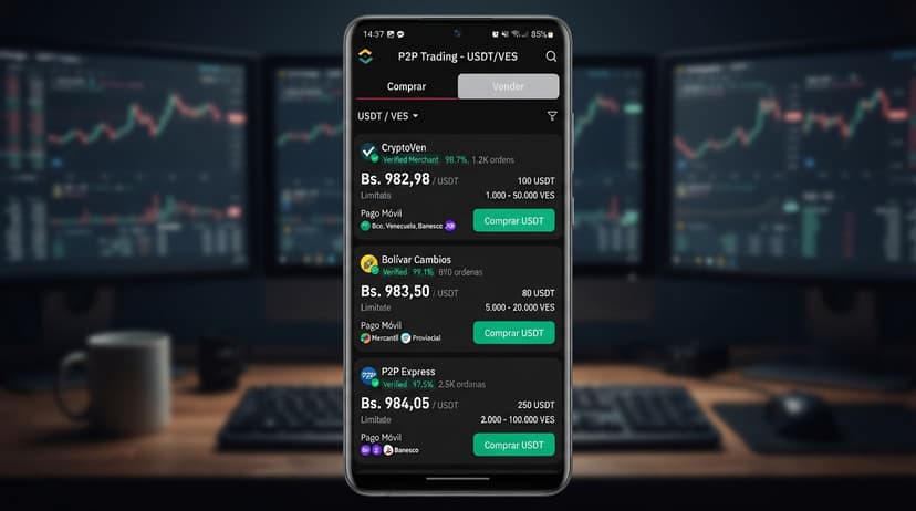 USDT P2P: MEXC en Bs 965,50 y Binance entre Bs 982 y 983