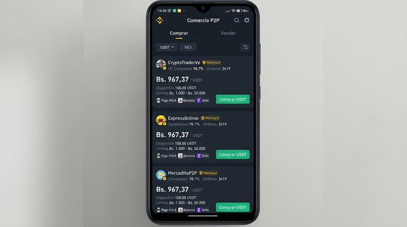 USDT P2P: prima de 13,23% sobre el BCV y libro 80% cargado en compra