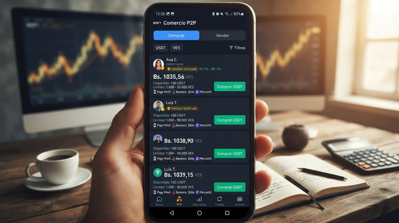 USDT P2P: prima de 16,5% frente al BCV y spread real de 0,07% en el libro