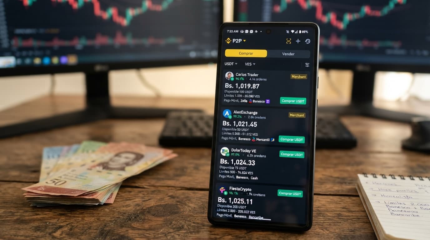 USDT P2P: prima de 20,32% frente al BCV y compra que triplica a la venta