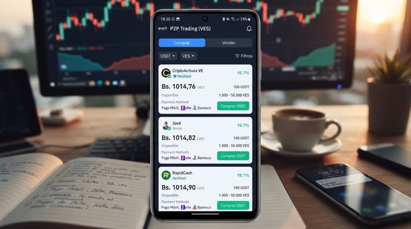 USDT P2P: radar en Bs 1.022,29, order book en Bs 1.013 y prima de 16,6%
