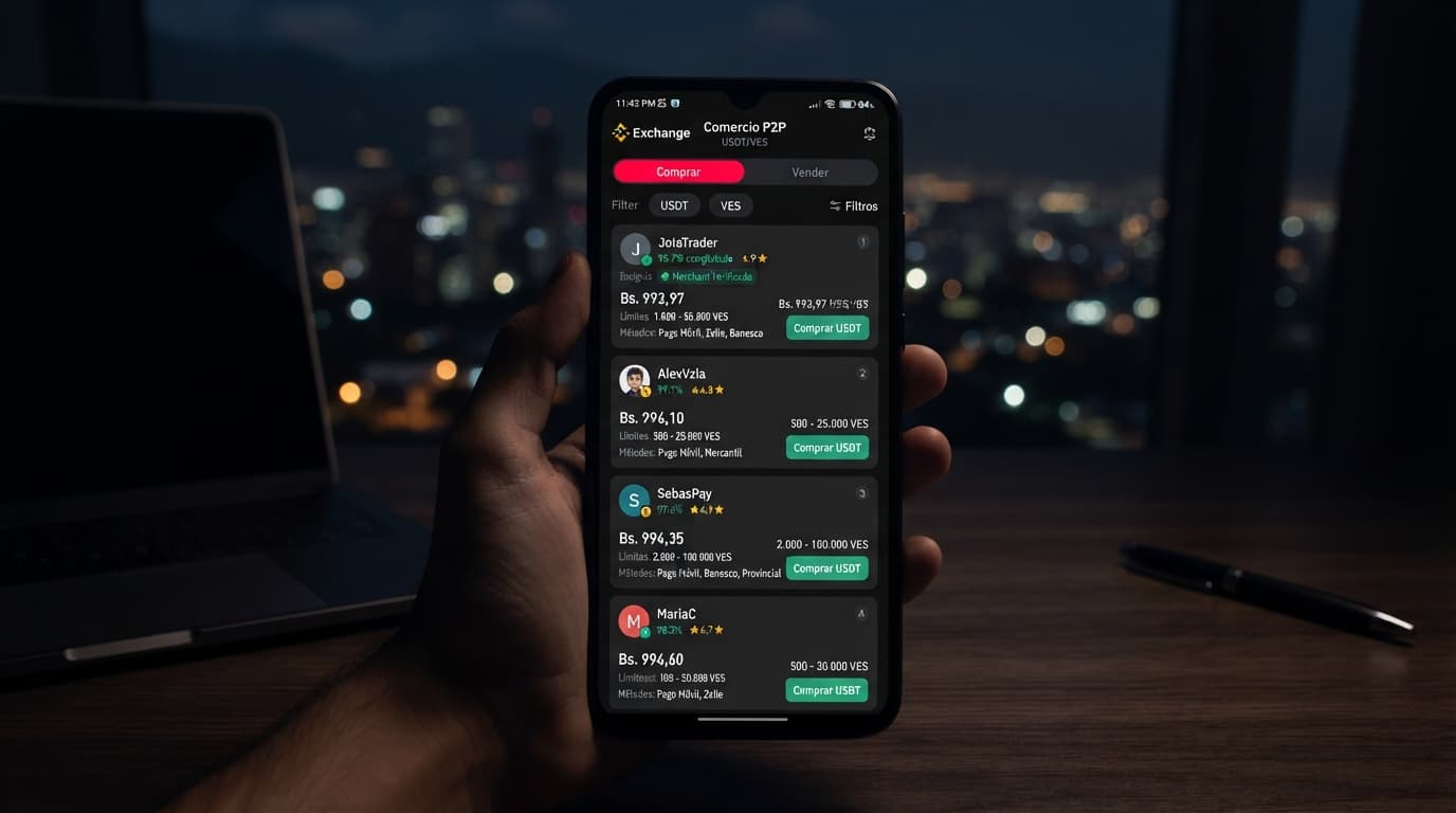 USDT P2P: spread de 24,82 Bs en el tabulador y 0,76 Bs real en el libro