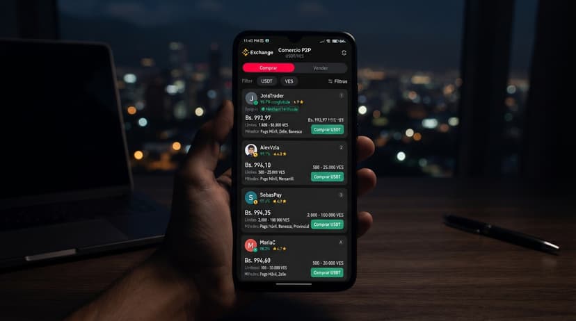 USDT P2P: spread de 24,82 Bs en el tabulador y 0,76 Bs real en el libro
