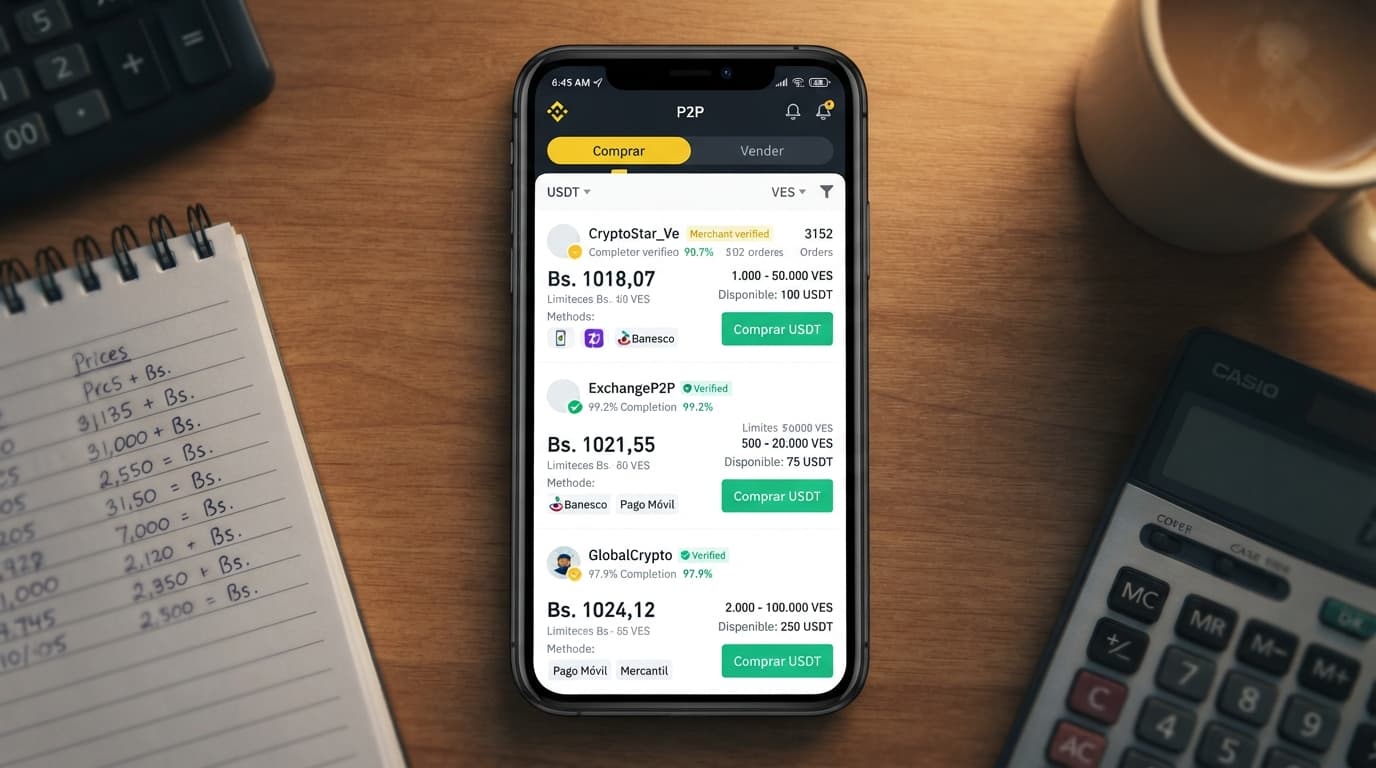 USDT P2P: spread se abre a 6,52% y prima llega a 17,88% en Venezuela