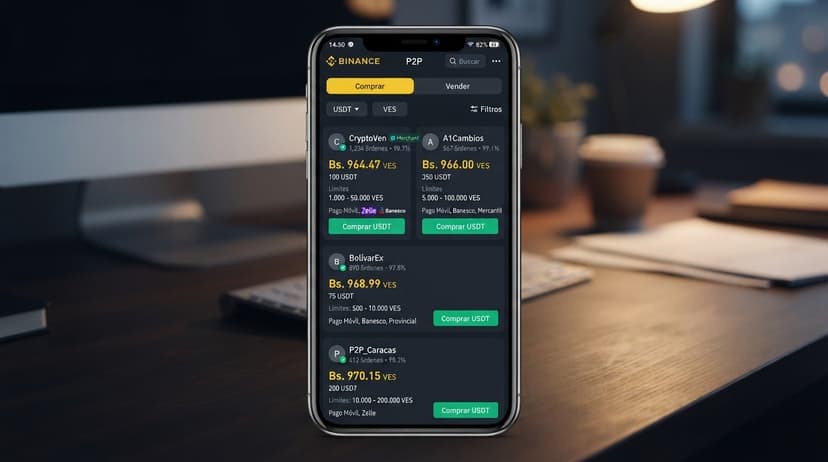 USDT P2P Venezuela: spread 2,38%, prima 11,75% y 296 ofertas