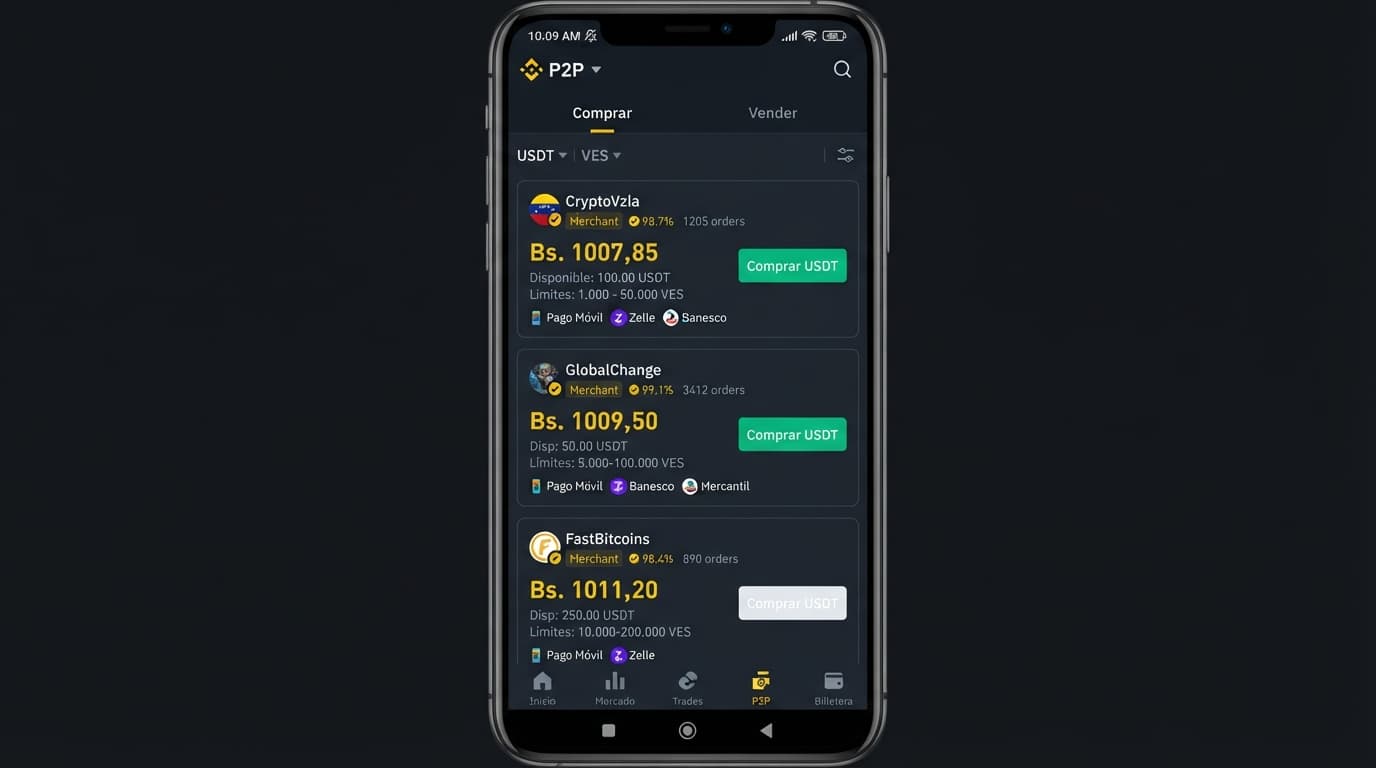 USDT/VES a dos velocidades: prima de 15,89% sobre BCV vs. libro a 1.006,75