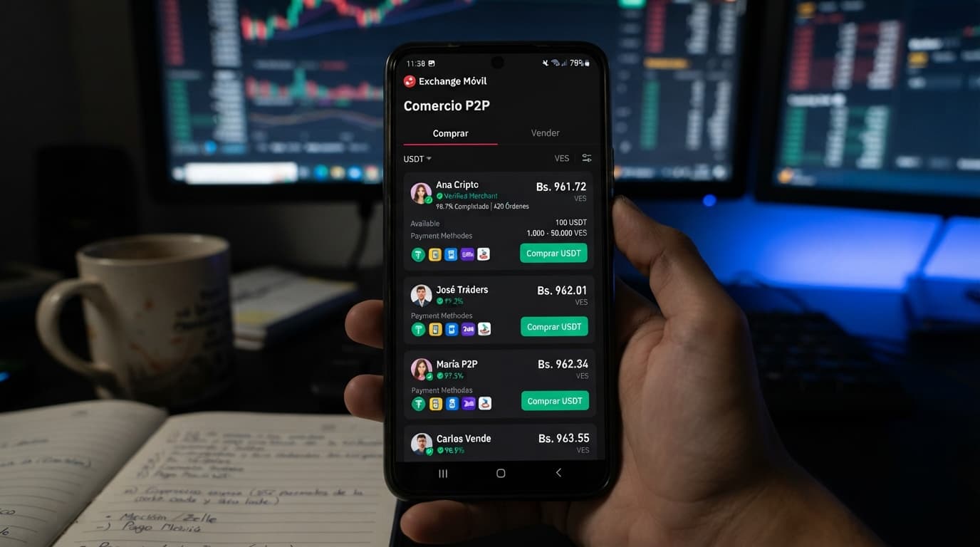 USDT/VES P2P: libro con 0,19% de spread y 54,5% de presión compradora