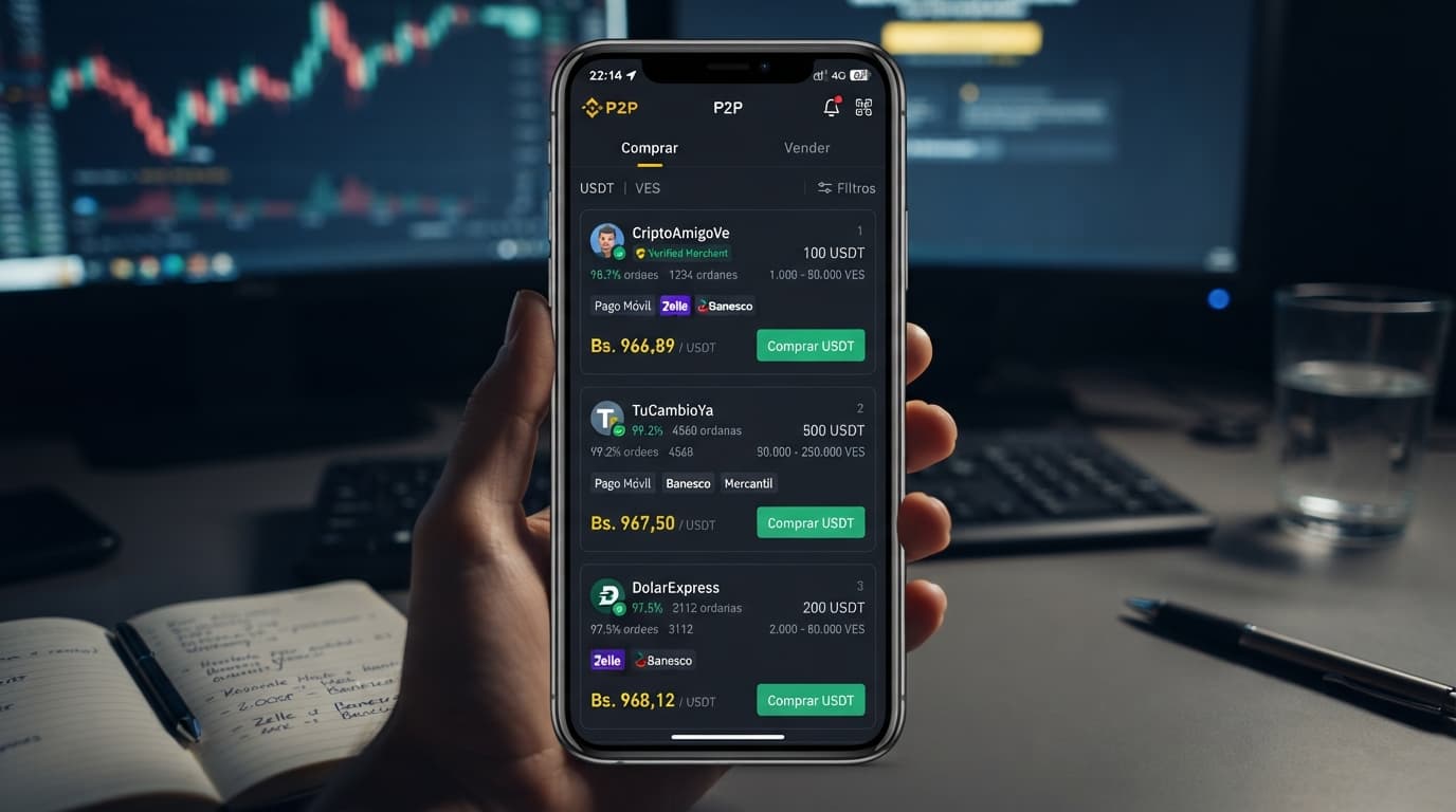 USDT/VES P2P: spread de referencia 4,95% vs. 0,47% del libro de órdenes