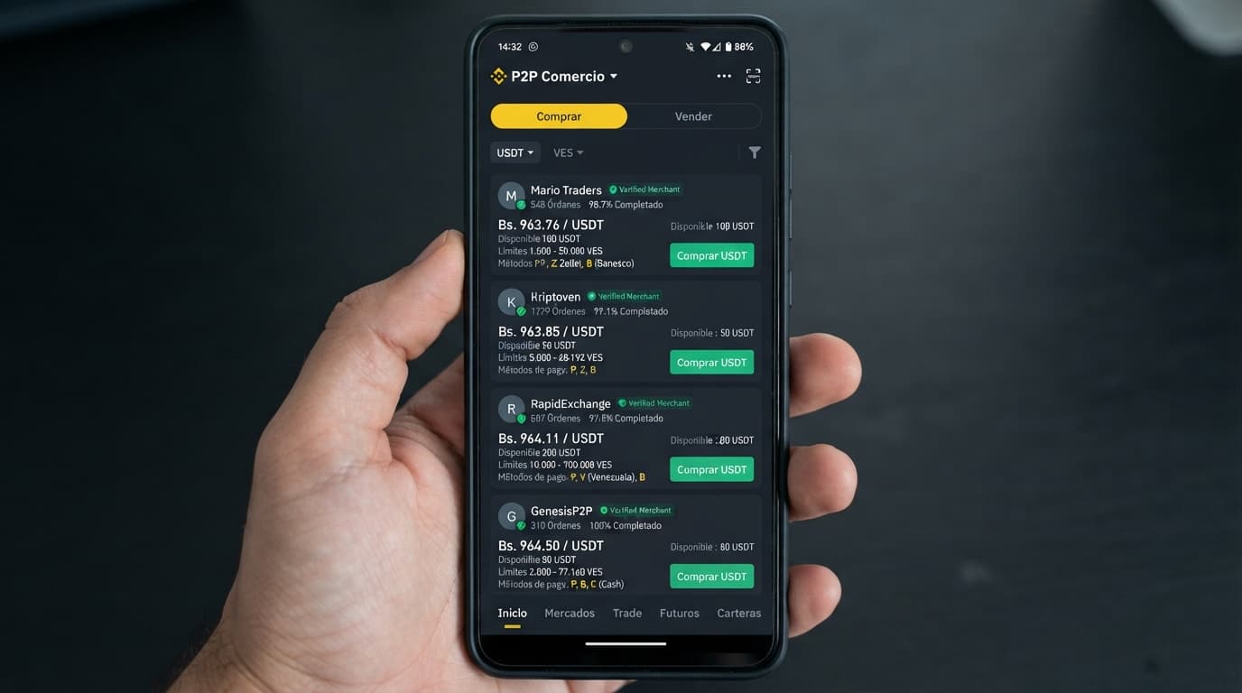 USDT/VES: por qué la tasa P2P de 969,13 Bs queda 0,8% sobre el ask de 961,50